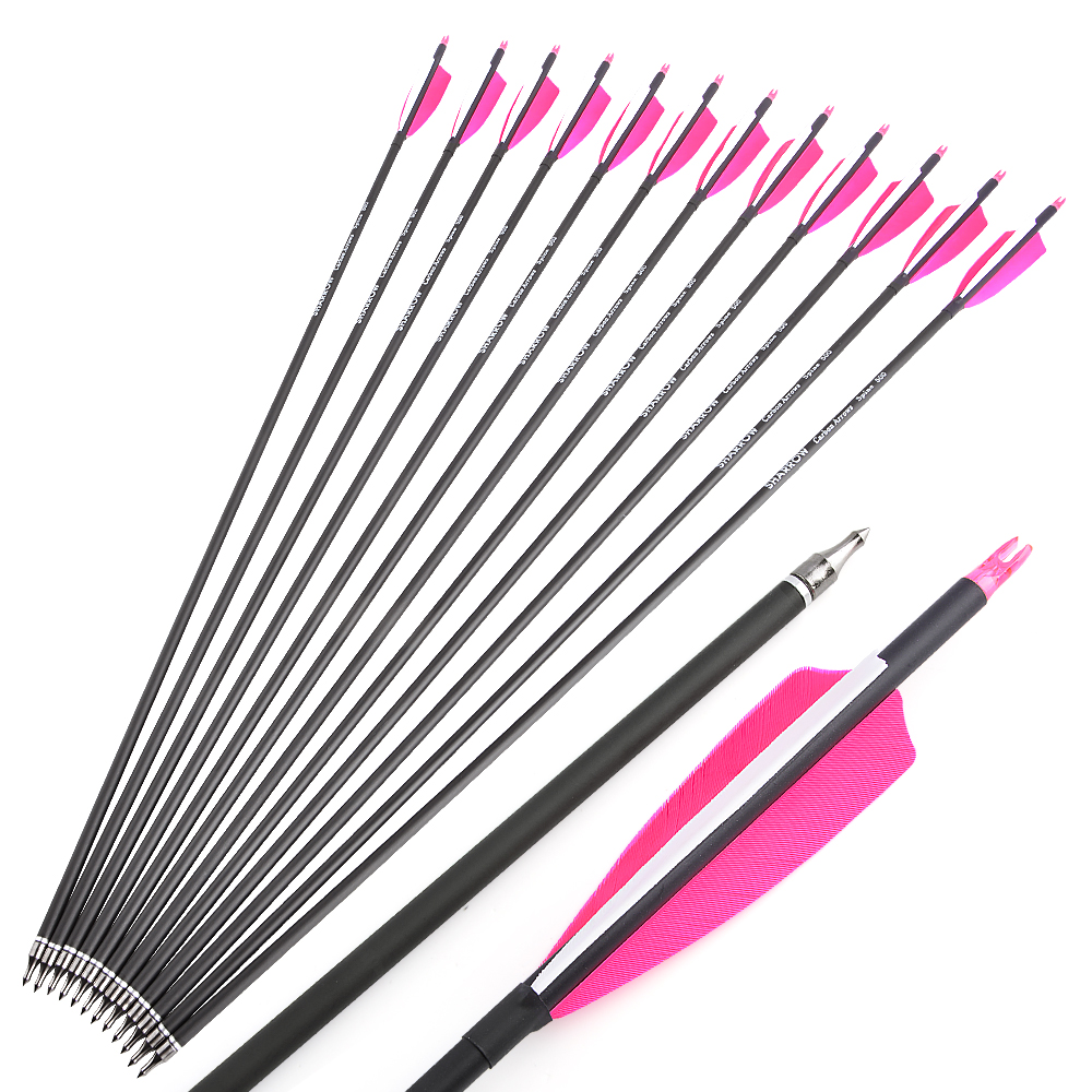 12pcs Carbon Arrows with 4-inch Feather Fletching