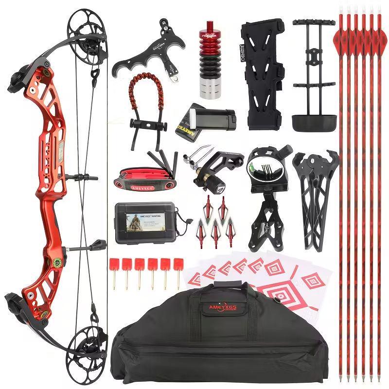 Compound Bow Set 40-75lbs 350FPS Adjustable Red Hunting Kit
