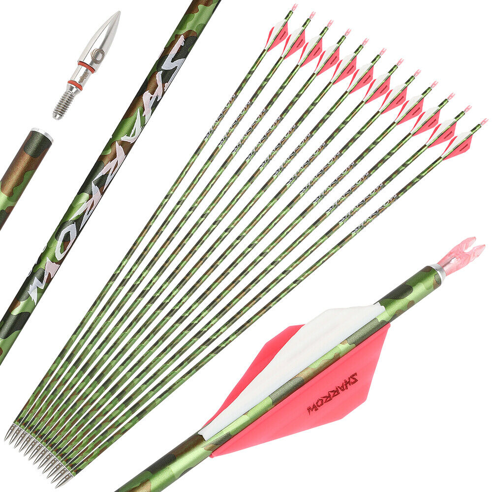 12pcs 30Inch Carbon Arrows SP340 Archery Compoundbow RecurveBow Hunting Arrows Camo