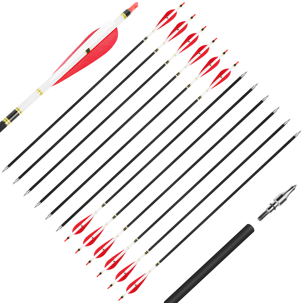 500 Spine Mixed Carbon Arrows 2 Red 1 White Real Feather 4/5"