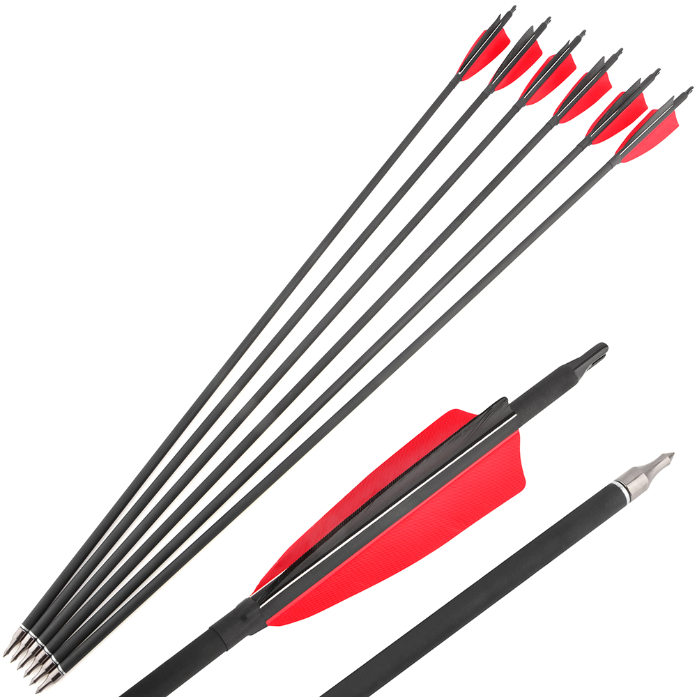 500 Spine Red-Black Feather Carbon Arrows – 12pcs