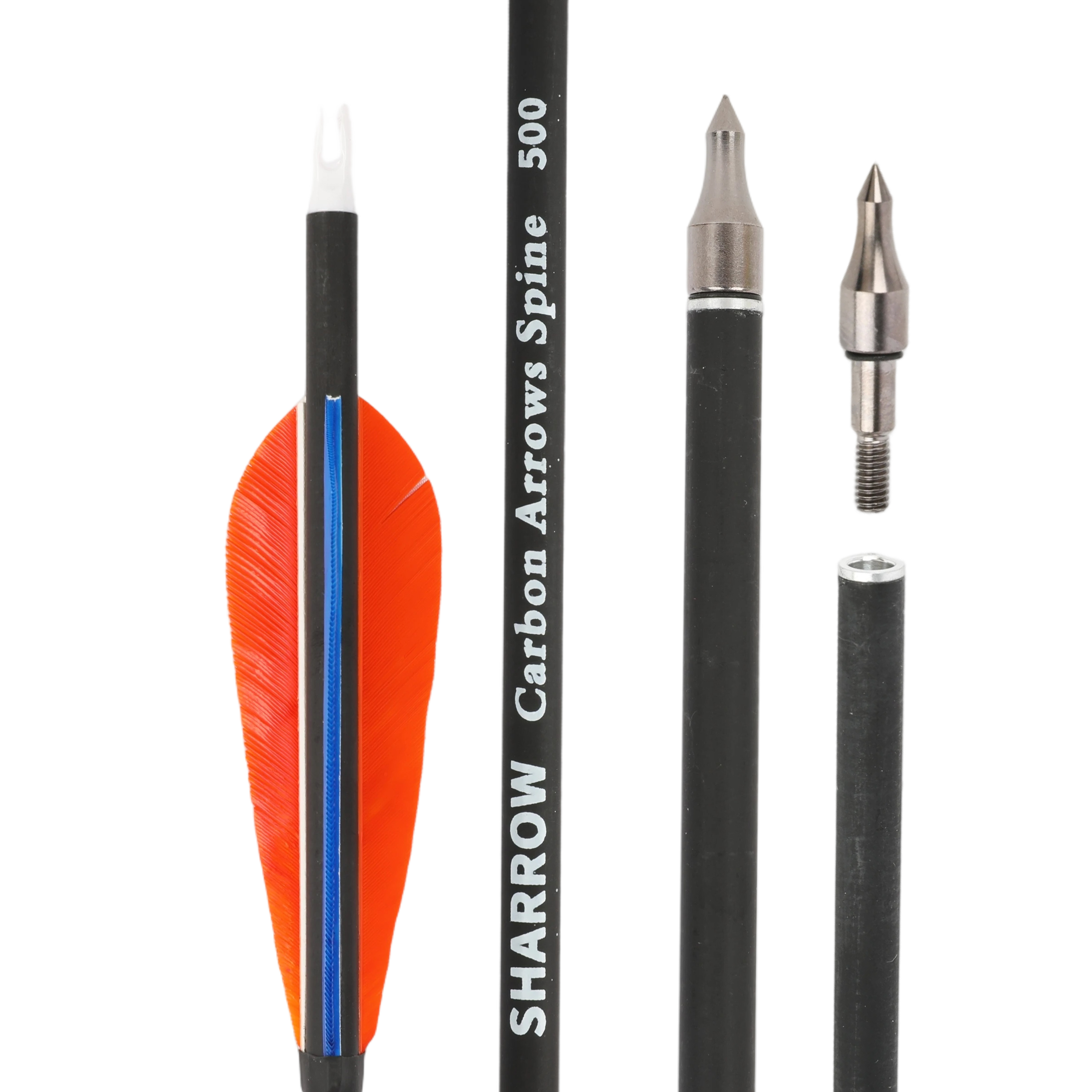 12pcs Carbon Arrows with 4-inch Feather Fletching SP500