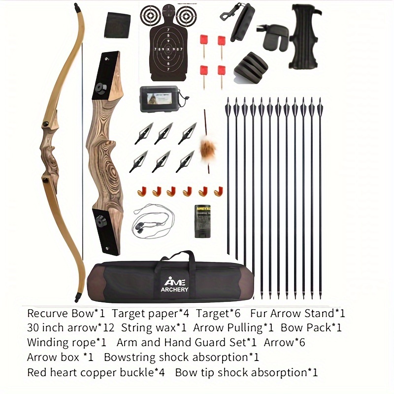 60lbs Recurve Bow Set Outdoor Archery Competition Recurve Bow Recurve Bow Accessories Adult Recurve Bow Set