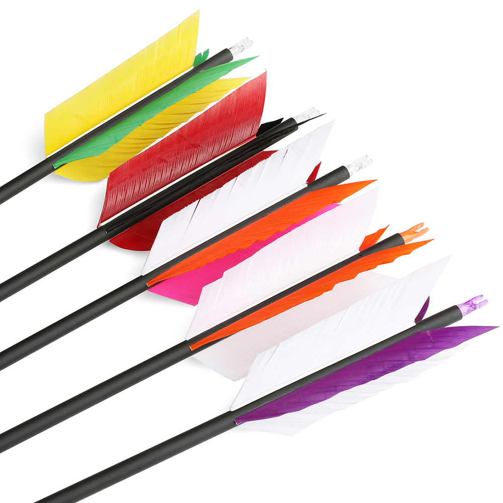 12pcs 500 Spine 4 Fletch Real Feather Mixed Carbon Arrows 31.6"