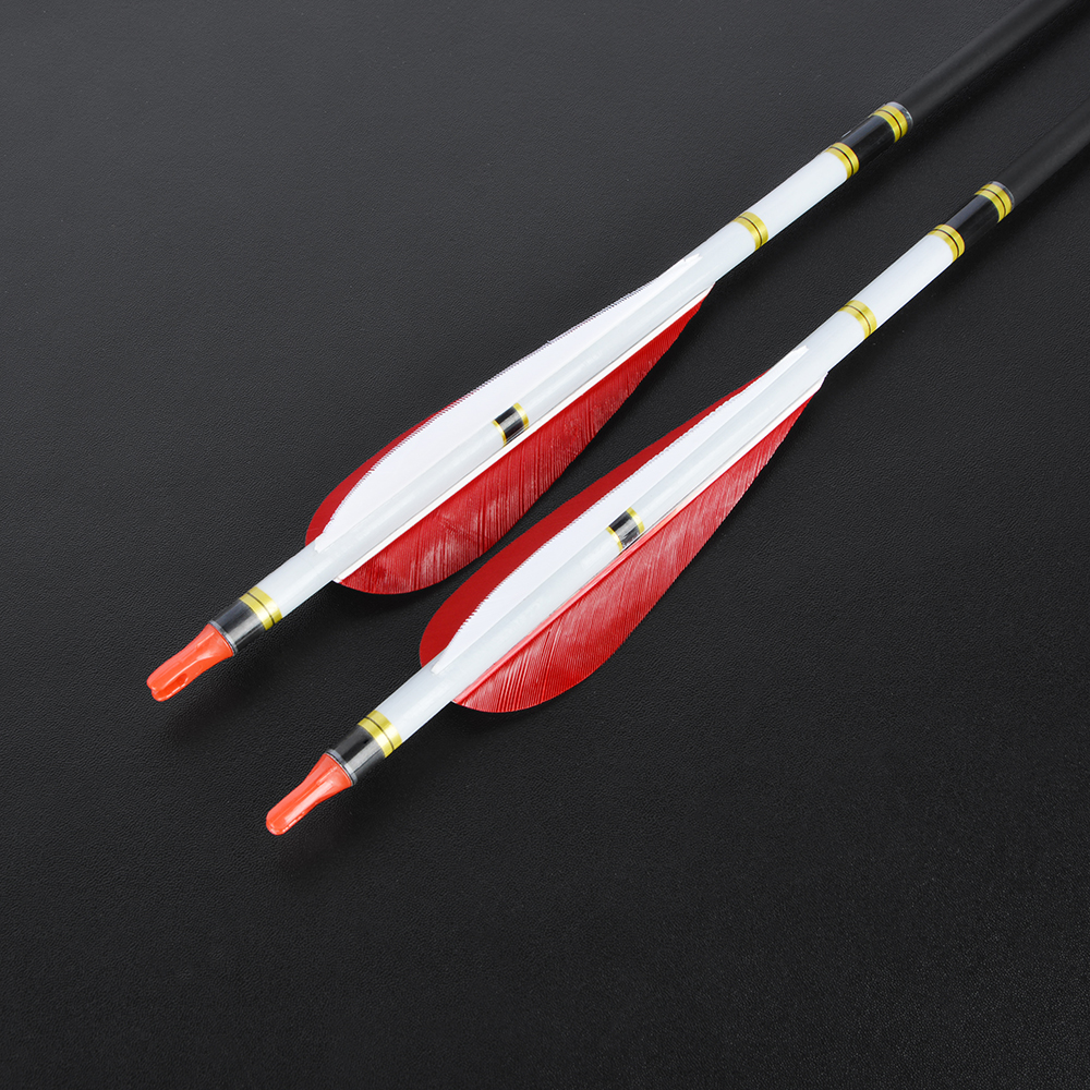 500 Spine Mixed Carbon Arrows 2 Red 1 White Real Feather 4/5"