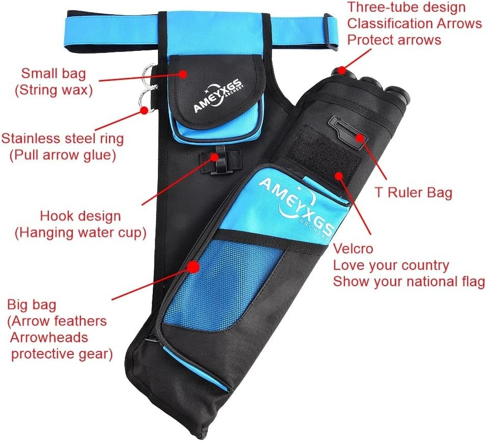 Archery Arrow Quiver 3-Tube Oxford Hip Quiver with Pockets