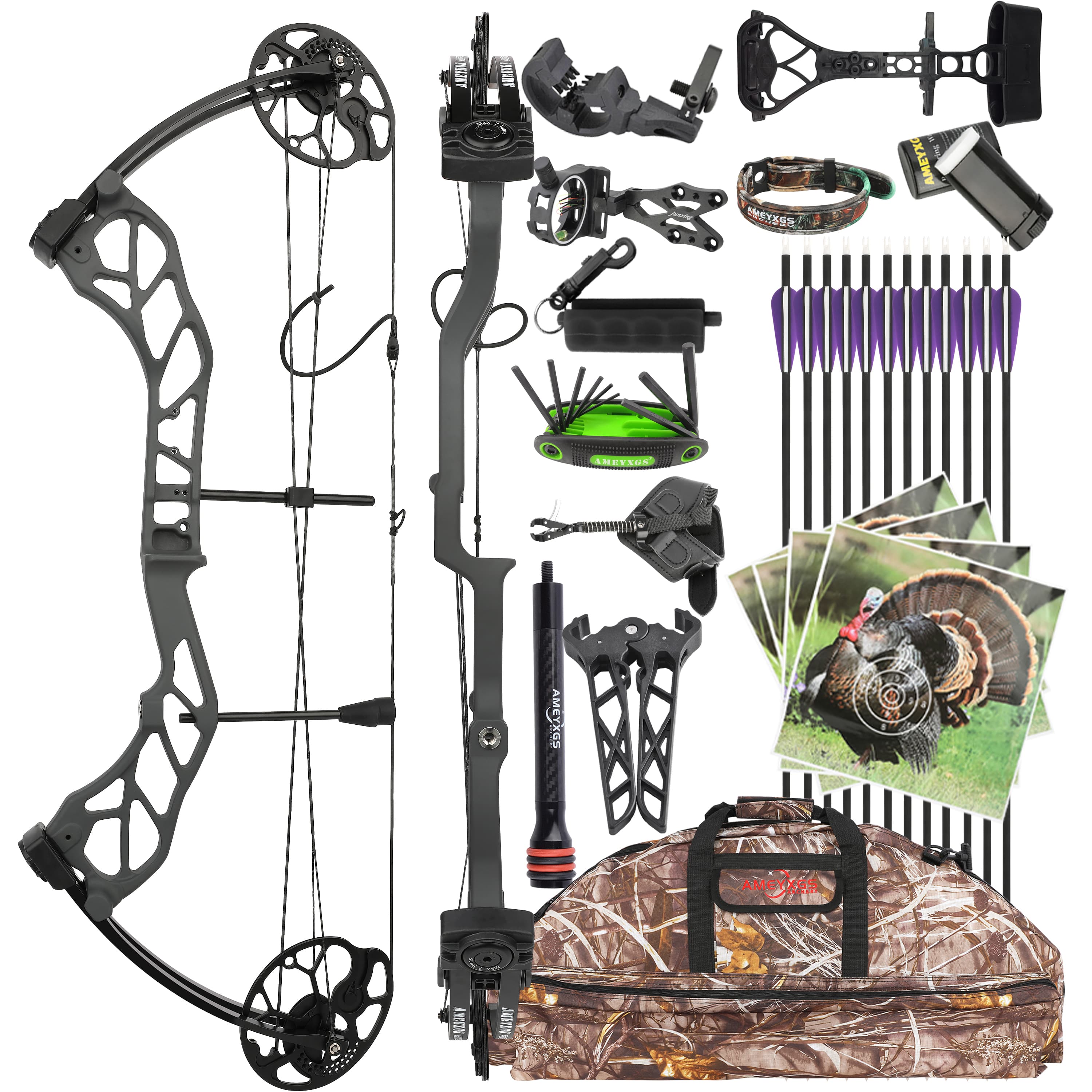 19-70lbs Compound Bow Set Archery Hunting Target RH Shooting Adult