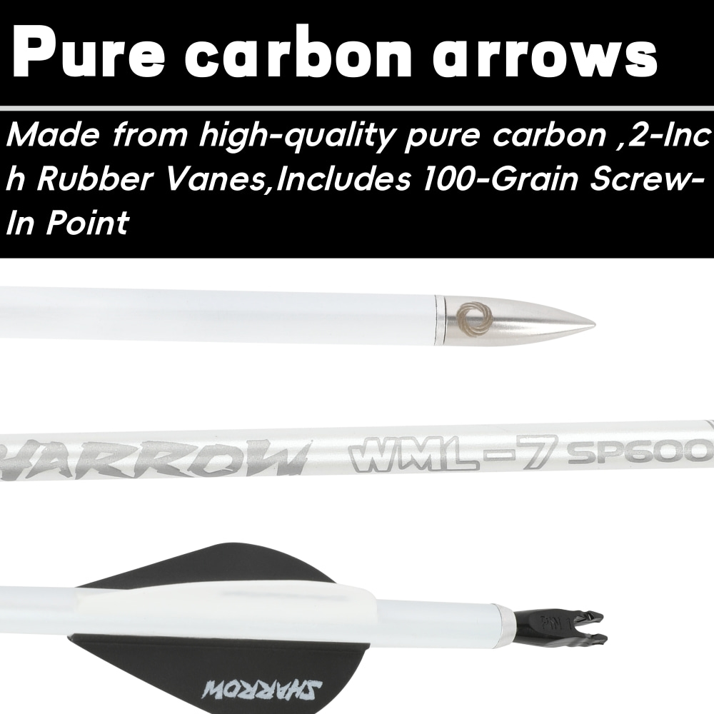 WML2 600 Spine 32inch Pure Carbon Arrows 2" Vanes Archery