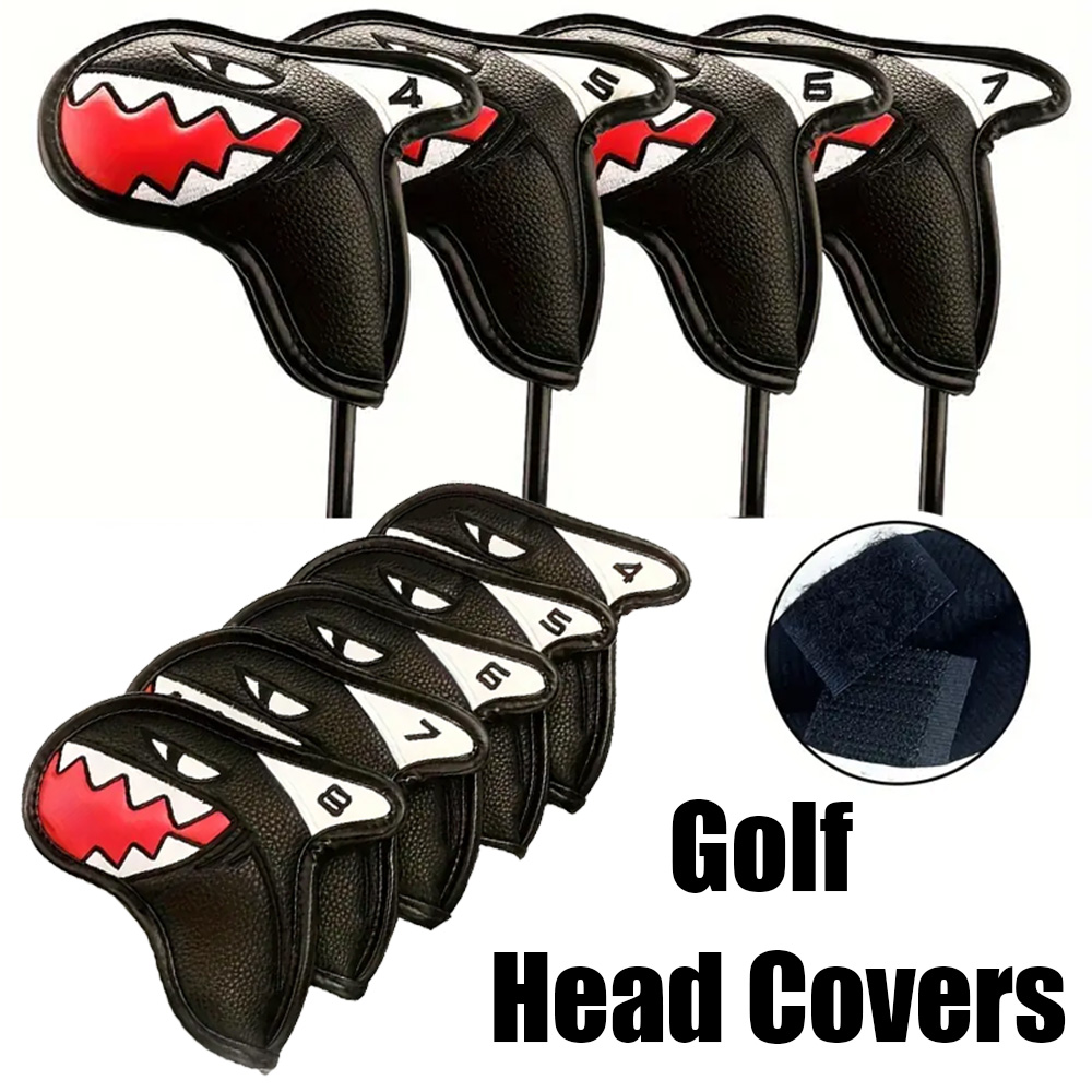 Golf Club Iron Head Covers Shark Theme PU Leather Waterproof Cover