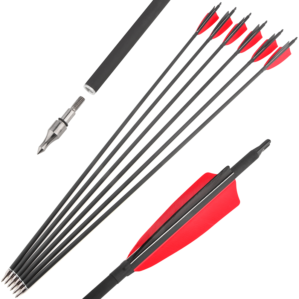 500 Spine Red-Black Feather Carbon Arrows – 12pcs