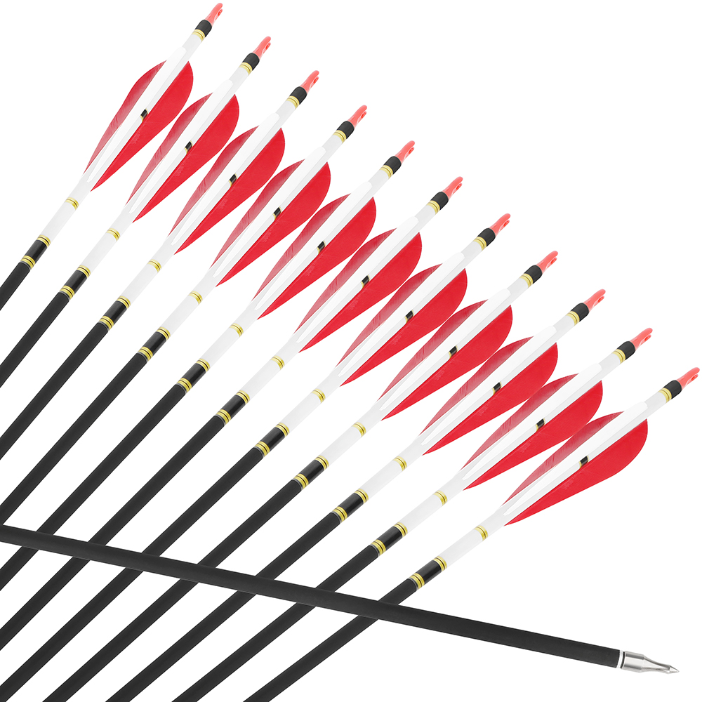 500 Spine Mixed Carbon Arrows 2 Red 1 White Real Feather 4/5"