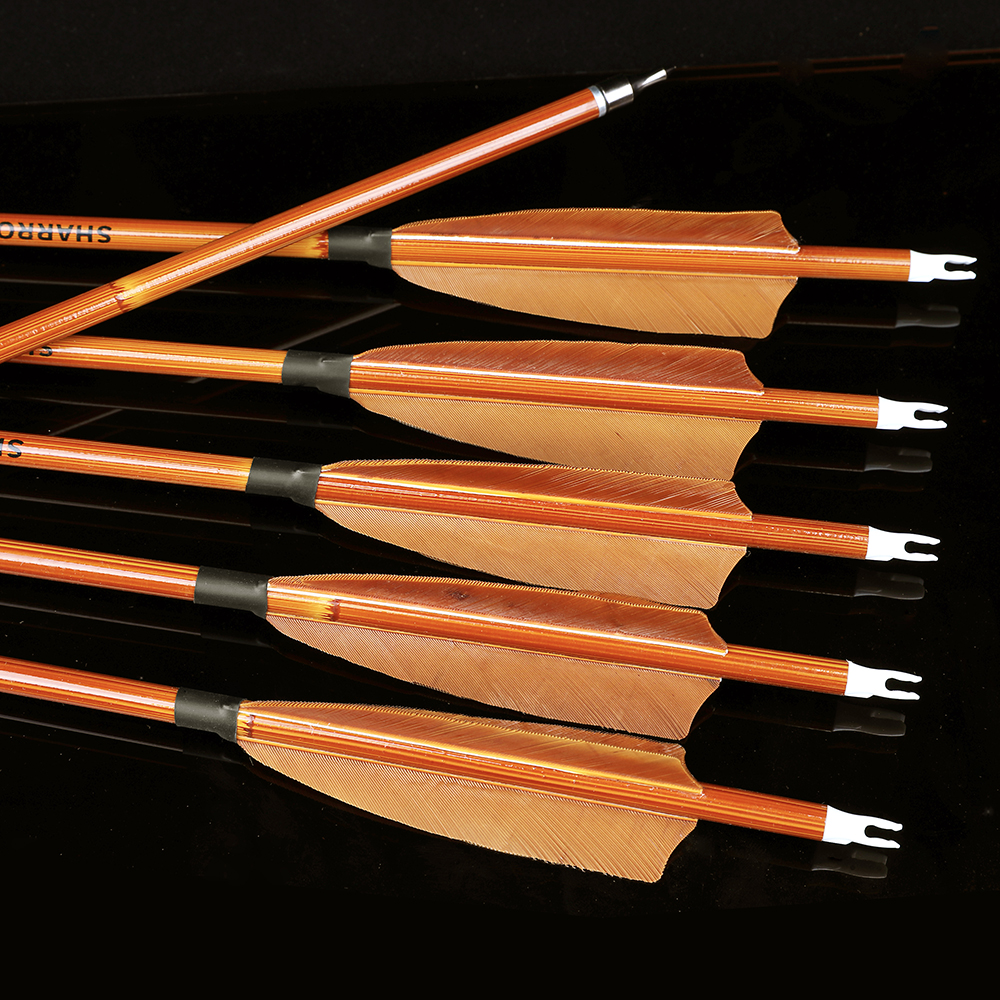 12 pcs SHARROW 500 Spine Carbon Bamboo Arrows 4" Brown Feathers 12pcs