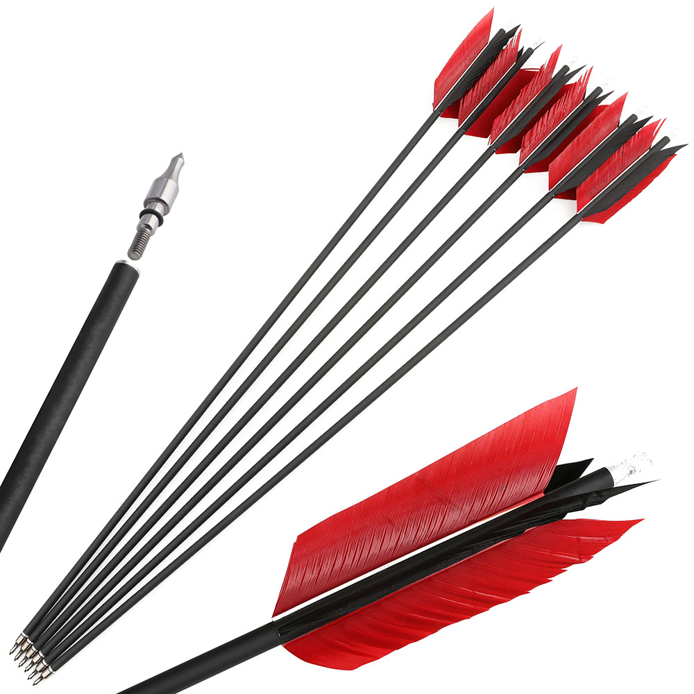 12pcs 500 Spine 4 Fletch Real Feather Mixed Carbon Arrows 31.6"