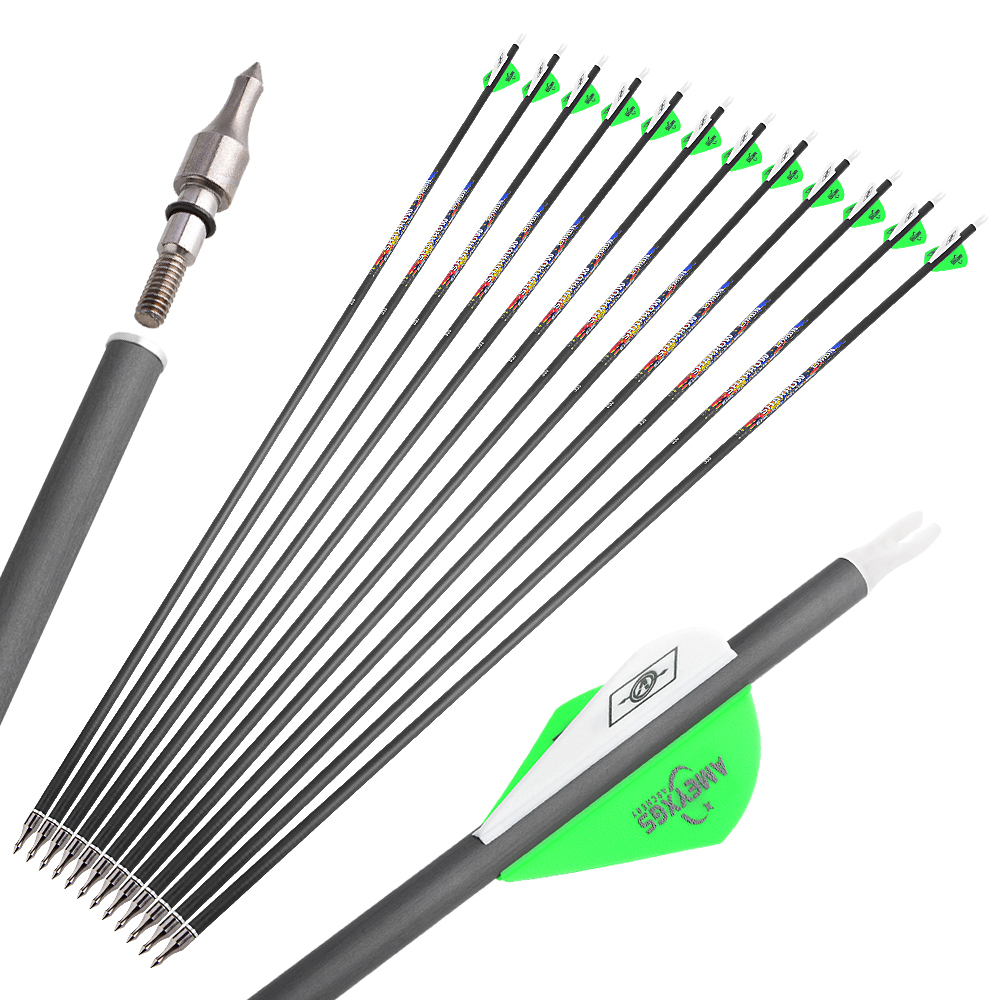High-Quality Pure Carbon Arrows, 6/12pcs, 250-600 Spine