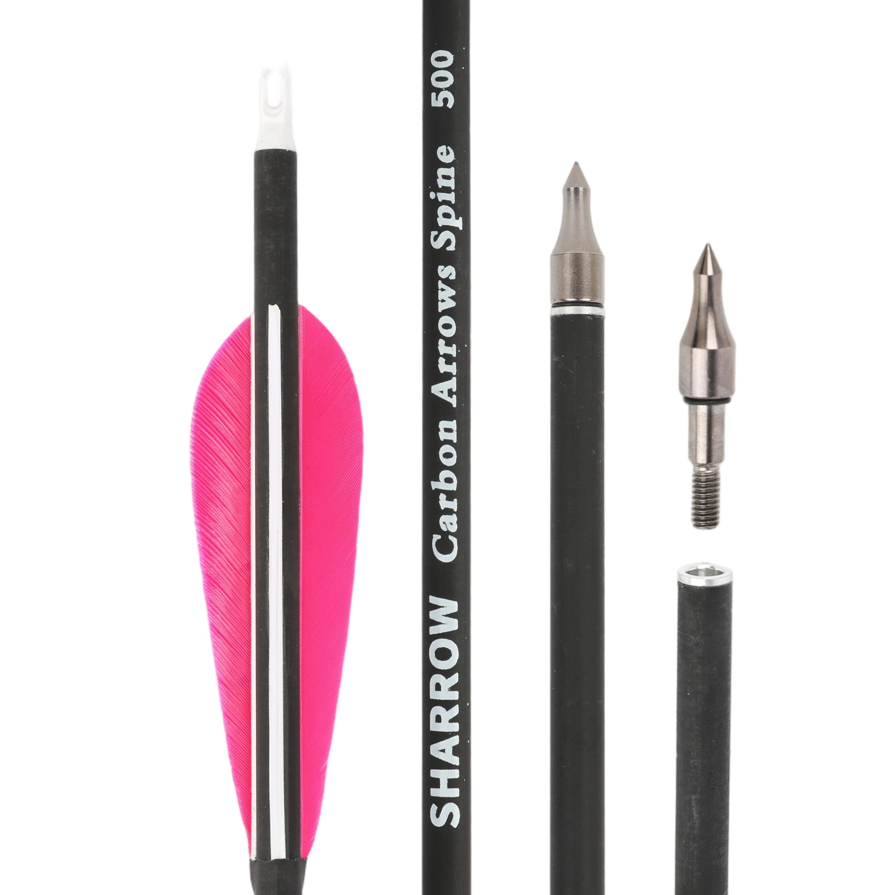 12pcs Carbon Arrows with 4-inch Feather Fletching SP500