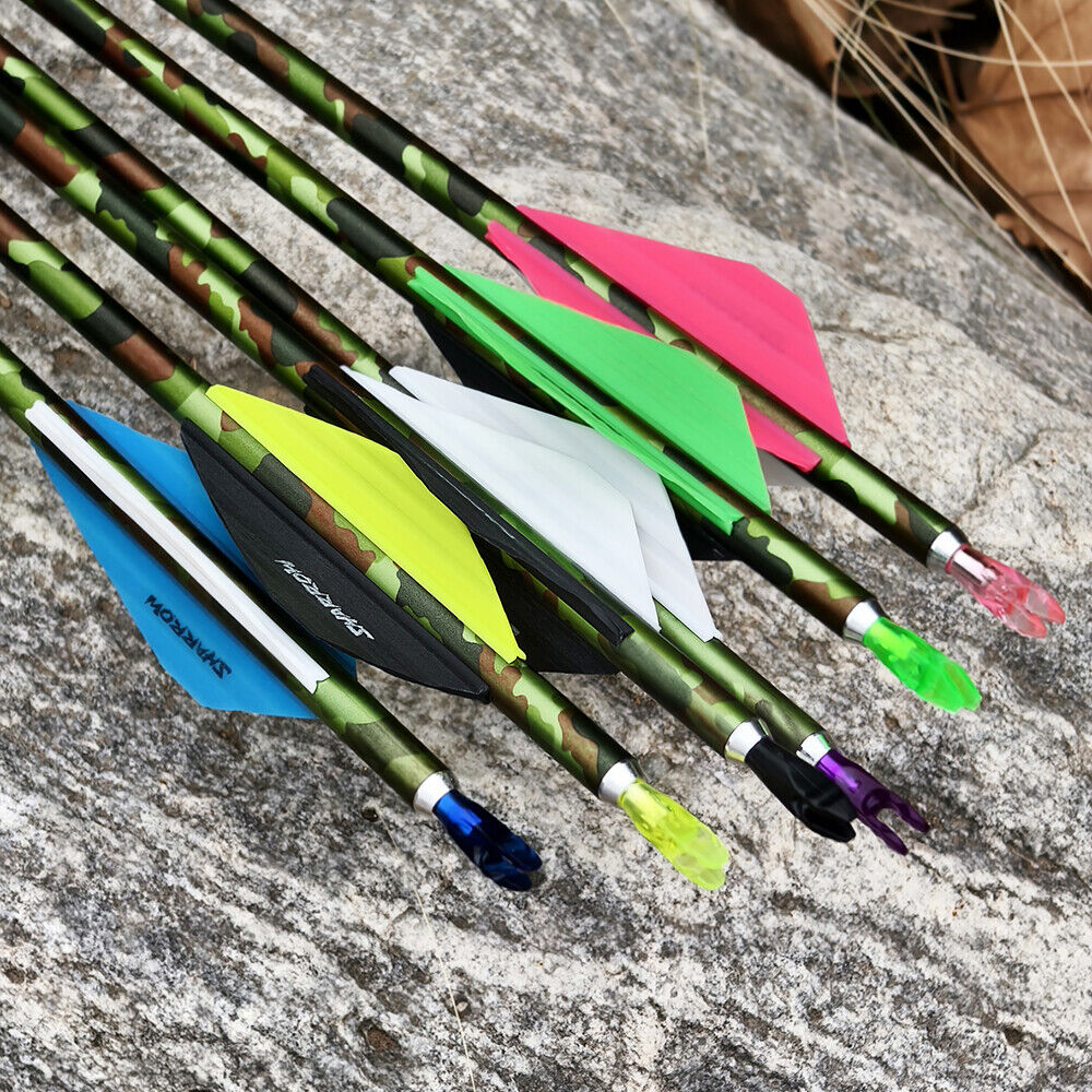 12pcs 30Inch Carbon Arrows SP340 Archery Compoundbow RecurveBow Hunting Arrows Camo