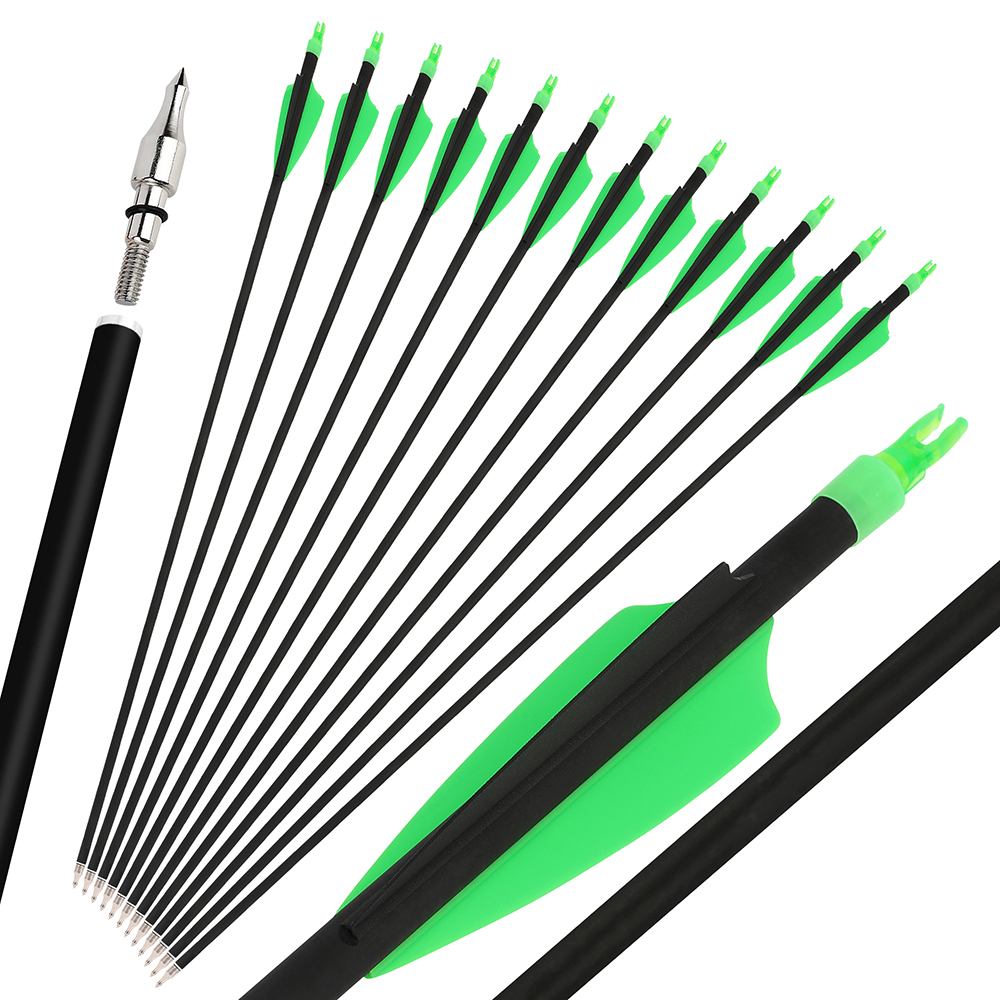 3" Shield Vanes Mixed Carbon Arrows 12-Pack 30" 100gr Tips