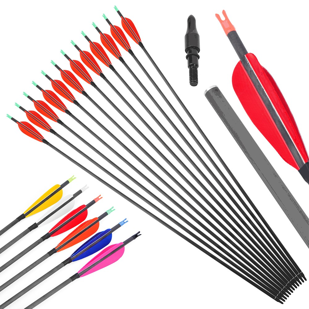 12pcs 30" Carbon Arrows Spine 600 with 4" Turkey Feathers