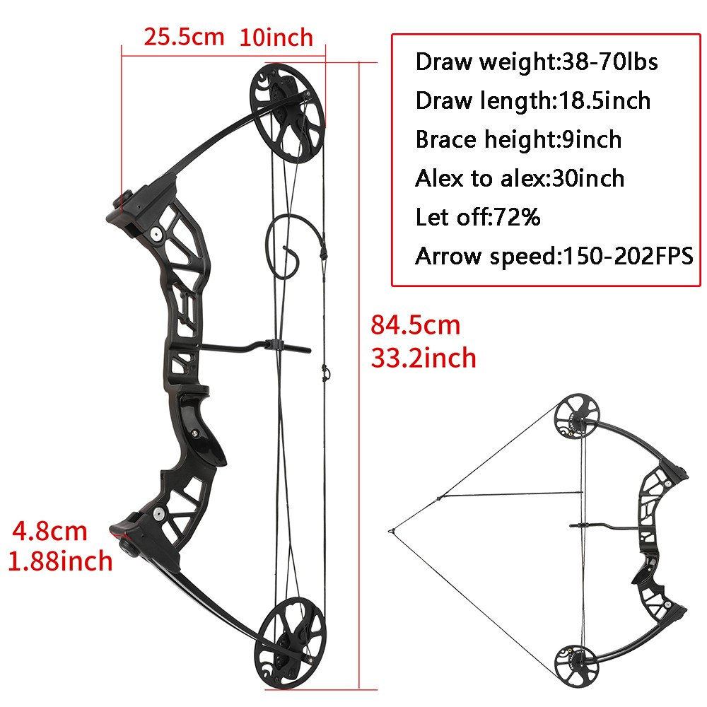 Entry-Level Compound Bow Set 38–70lbs Adjustable Black