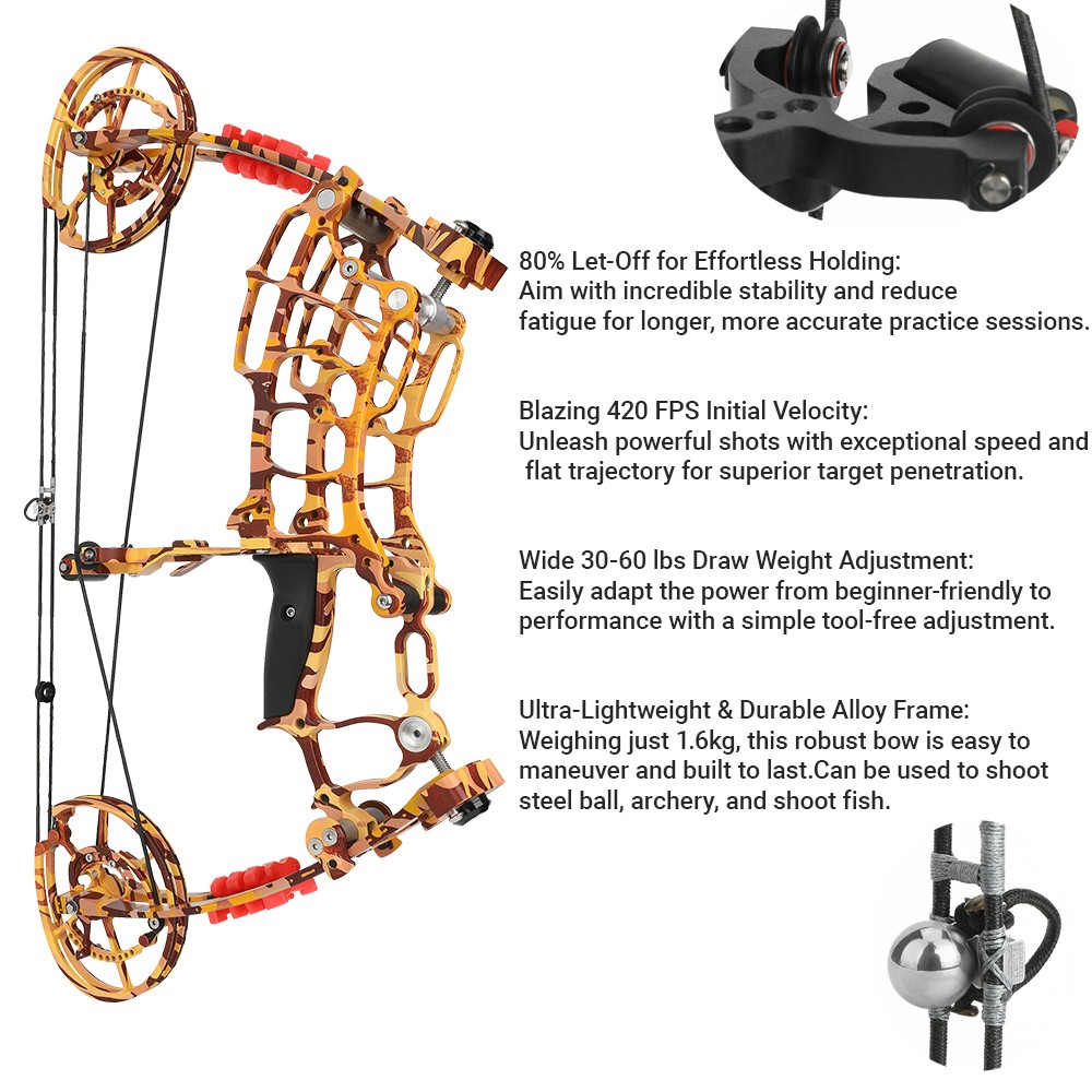 Yellow Camo Dual-Use Compound Bow Kit 30–60lbs