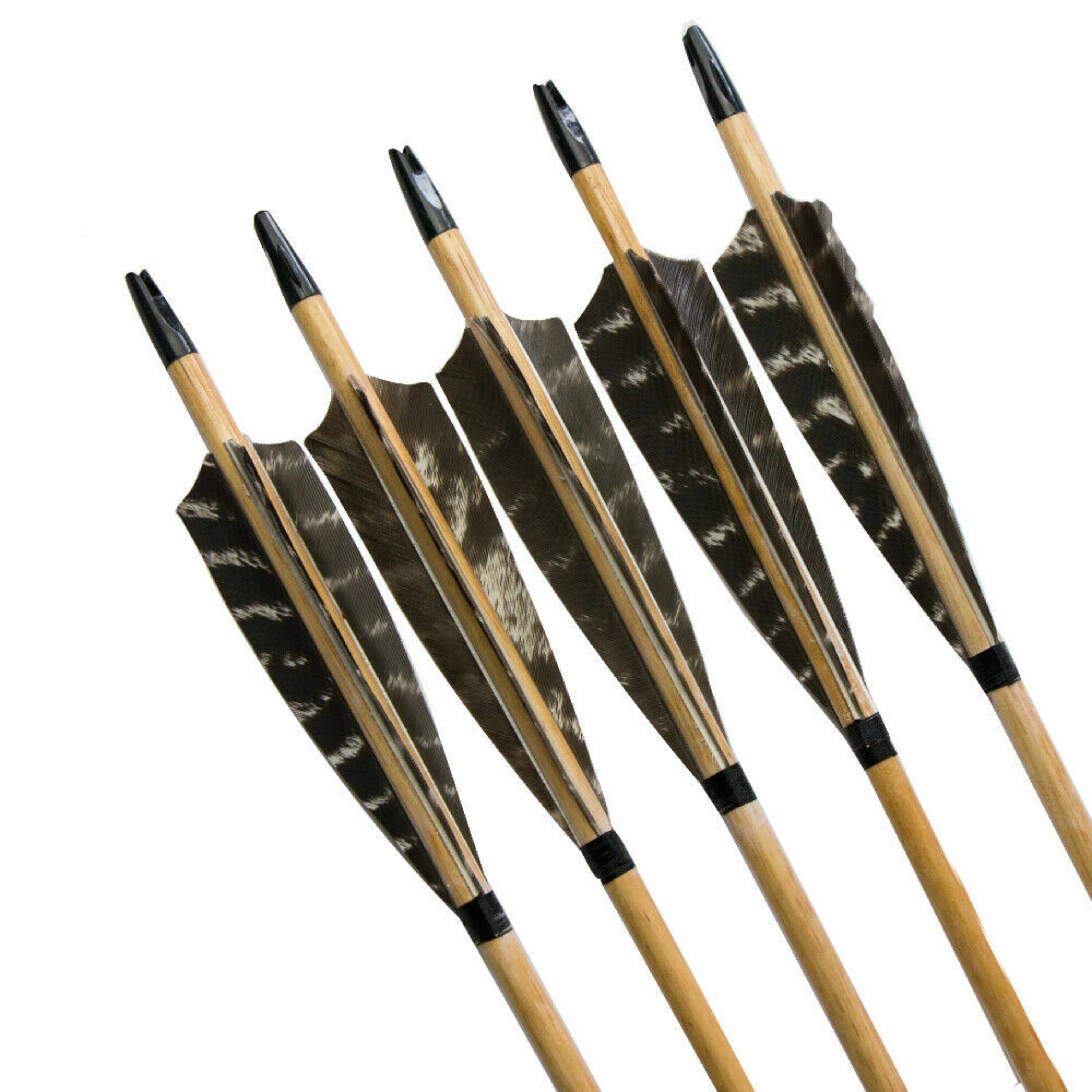 Handmade Wooden Arrows 5'' Natural Feather Arrow Nocks 12pcs