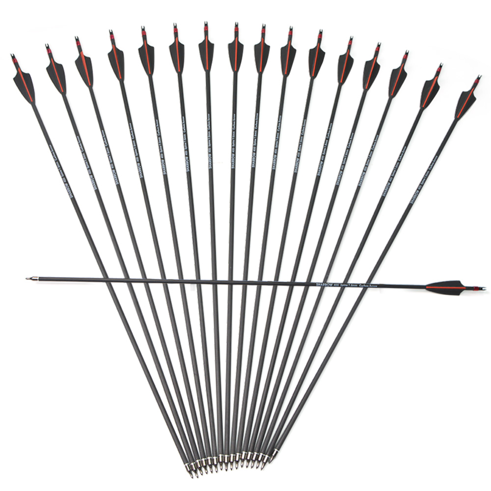 12pcs Mixed Carbon Archery Arrows with Rubber Feathers and 6 Yellow Jade Arrowheads