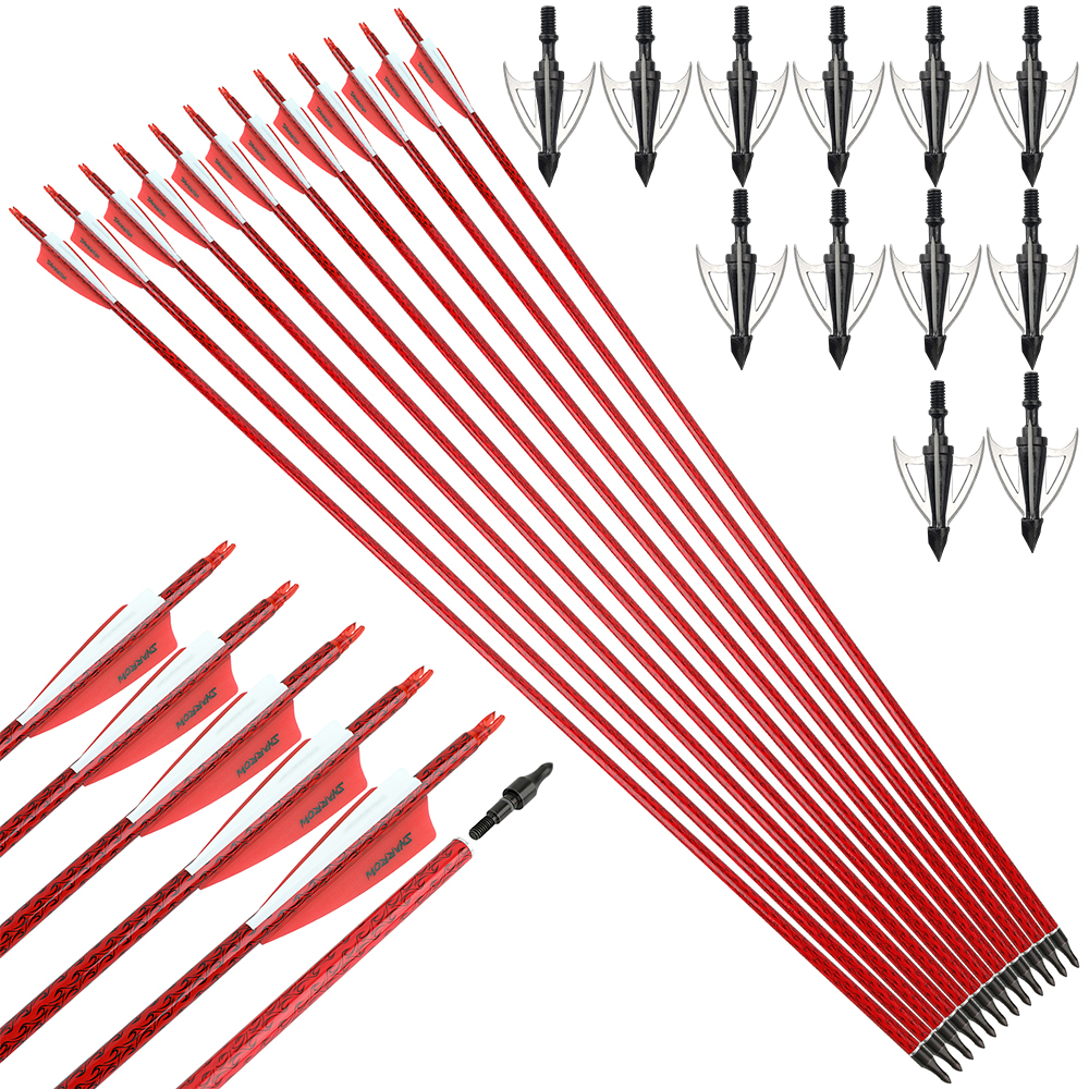 Hunting Arrows 12pcs 30 in 500 Spine Carbon Shooting Set