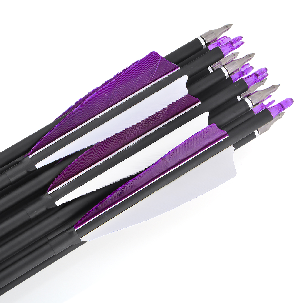 6/12pcs 4" True Feather Carbon Arrows 500 Spine for Recurve/Compound Bow