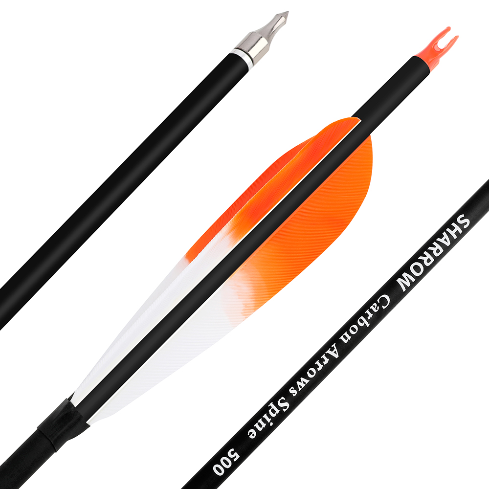 5" Dyed Feather Carbon Arrows 12pcs Black Orange 100gr