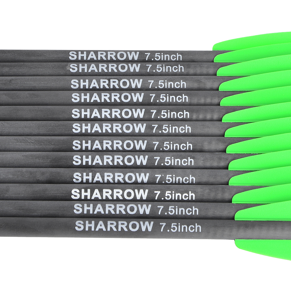SHARROW Green Short Carbon Arrows 12pcs 15" 100gr