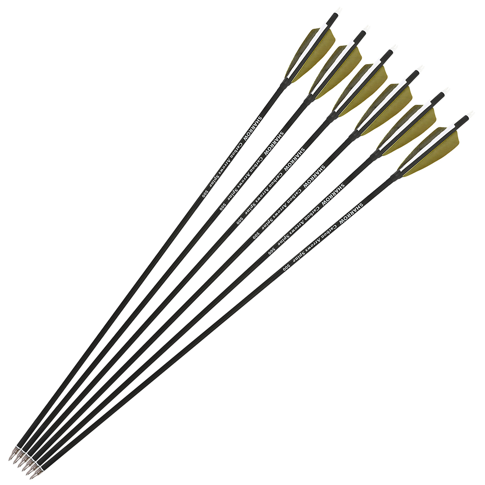 Real Feather Carbon Mixed Arrows 30inch 500 Spine with 4-inch Shield Fletching – Target Practice Archery
