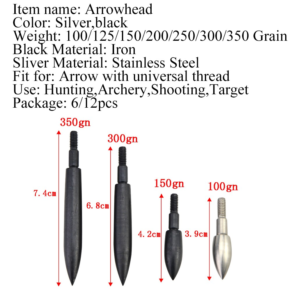 12pcs Broadhead Arrowheads Silver & Black 100-350 Grain