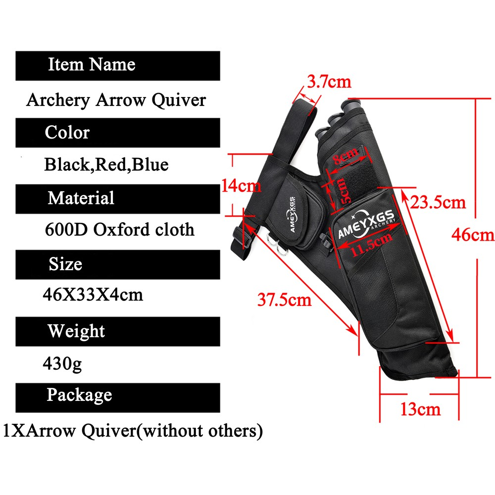 Archery Arrow Quiver 3-Tube Oxford Hip Quiver with Pockets