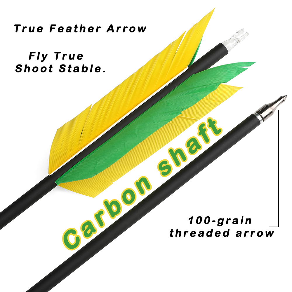 12pcs 500 Spine 4 Fletch Real Feather Mixed Carbon Arrows 31.6"