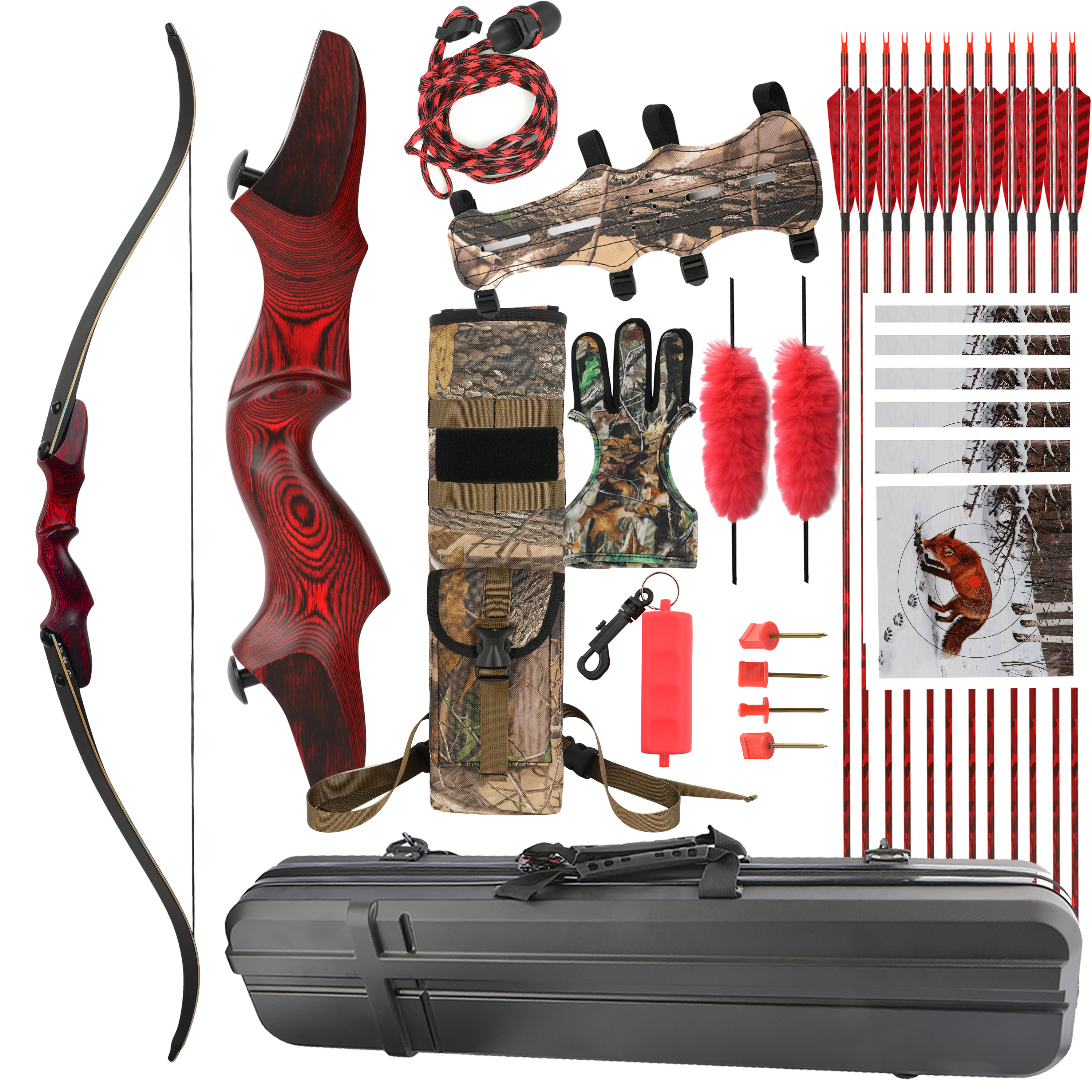 Adjustable 20-60lb Recurve Bow 60" Takedown Archery Hunting Set