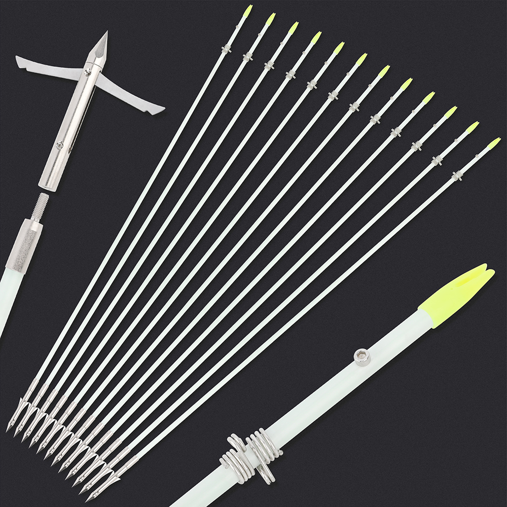 White Bowfishing Arrows Longhead 12pcs with Fluorescent Nocks
