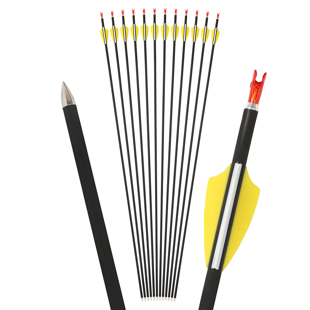 1.75" 2 Yellow 1 White Shield Plastic Feather Carbon Arrows – 12pcs