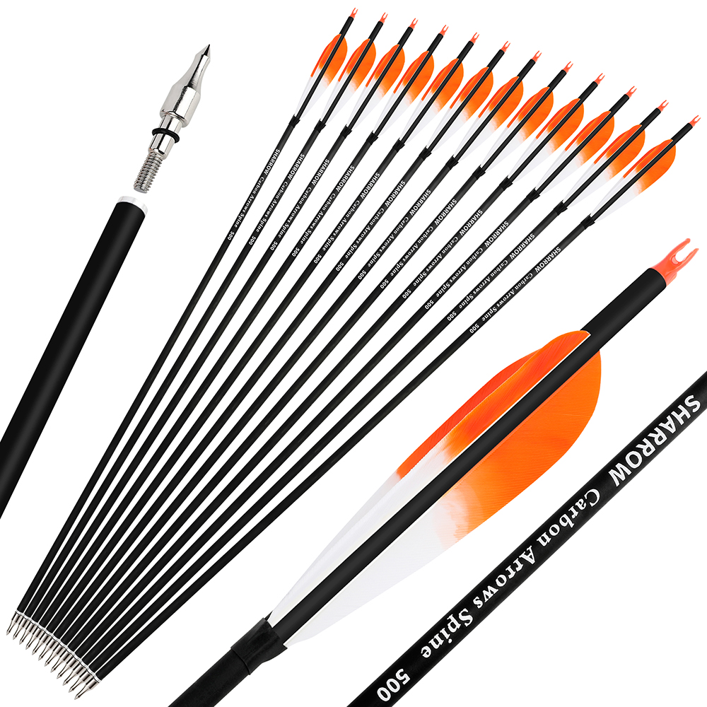 5" Dyed Feather Carbon Arrows 12pcs Black Orange 100gr