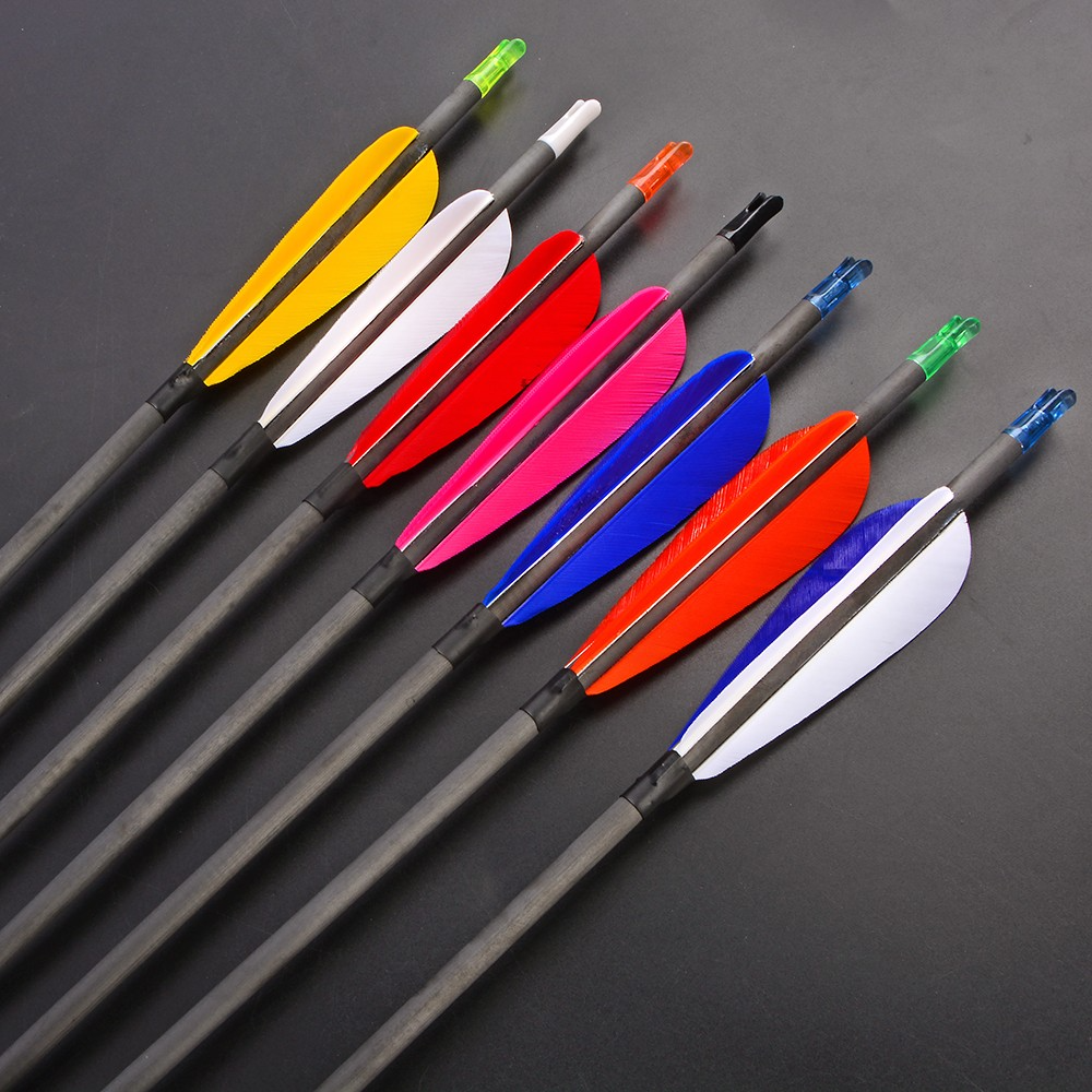 12pcs 30" Carbon Arrows Spine 600 with 4" Turkey Feathers