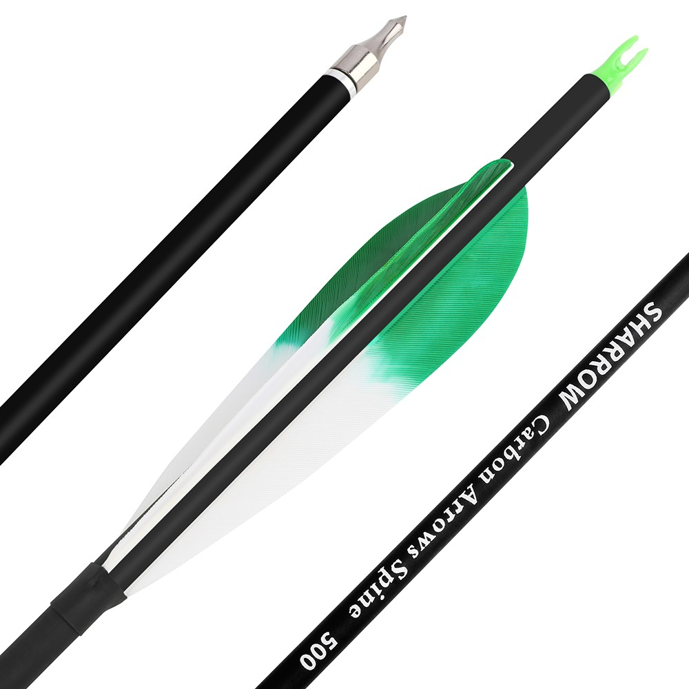 6pcs Archery Carbon Arrows Spine 500 with 5" Turkey Feathers