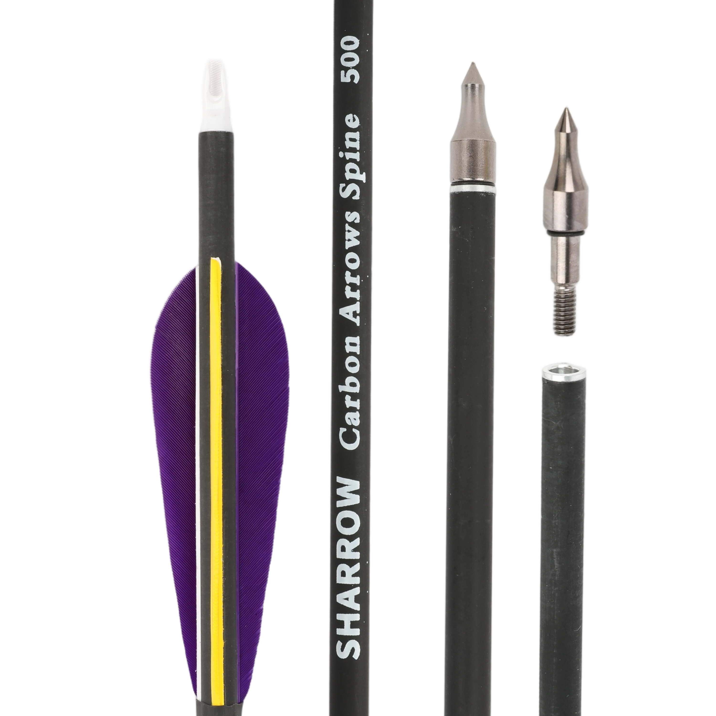 12pcs Carbon Arrows with 4-inch Feather Fletching SP500