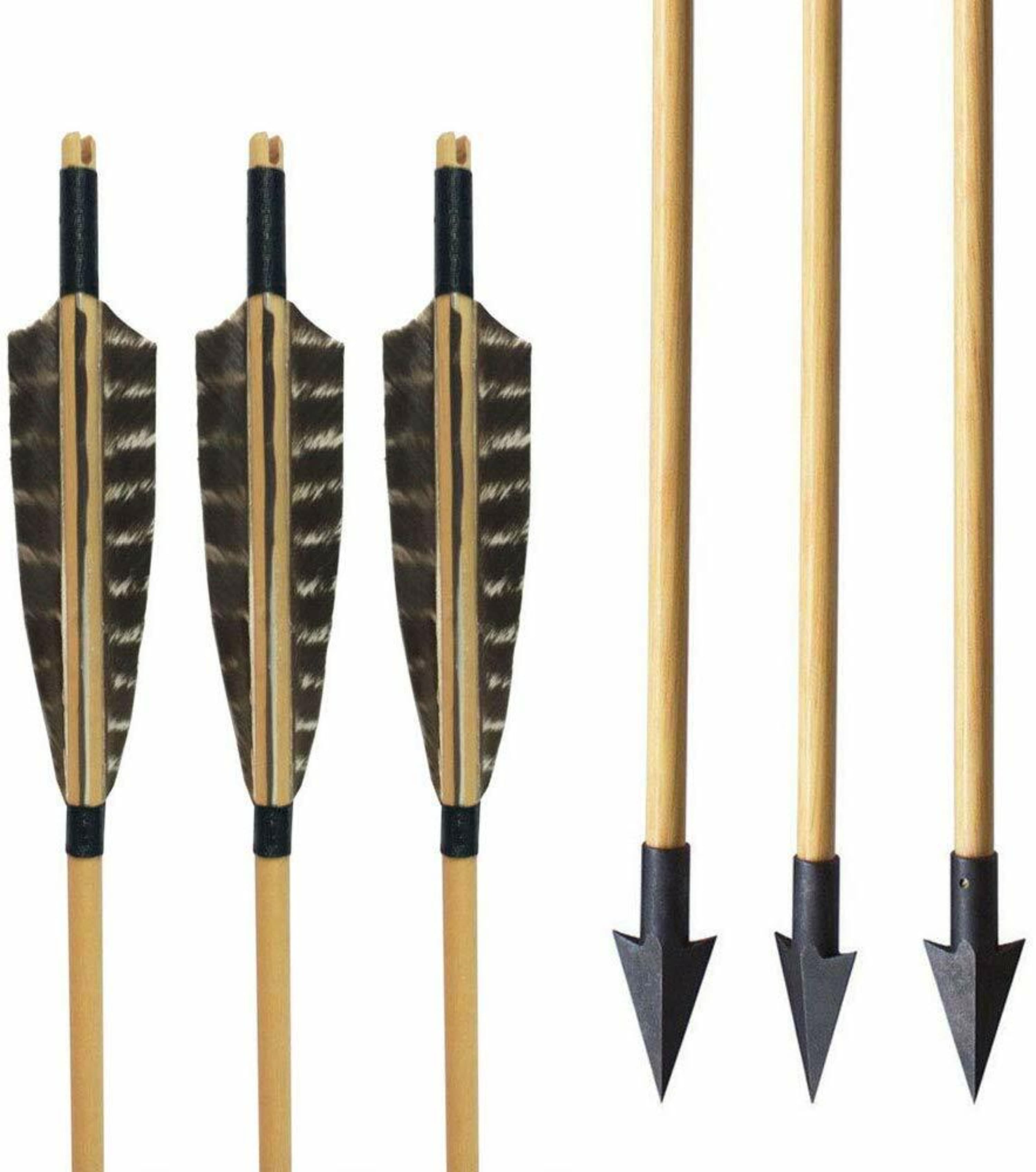 Handmade Wooden Arrows 5'' Natural Feather Arrow Nocks 12pcs