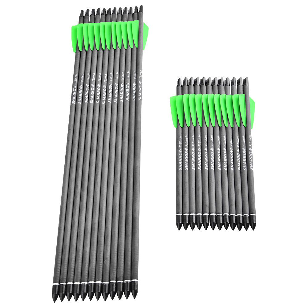 SHARROW Green Short Carbon Arrows 12pcs 15" 100gr