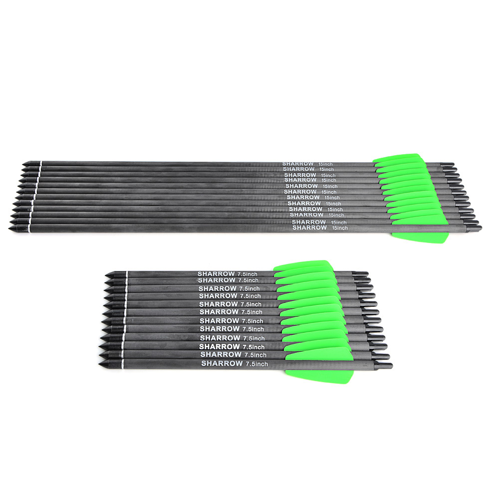 SHARROW Green Short Carbon Arrows 12pcs 15" 100gr