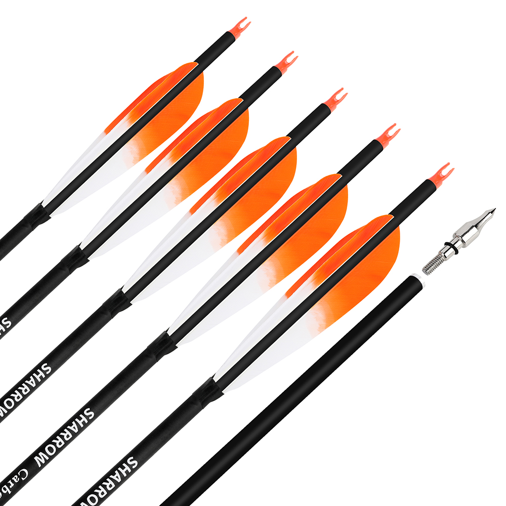 5" Dyed Feather Carbon Arrows 12pcs Black Orange 100gr
