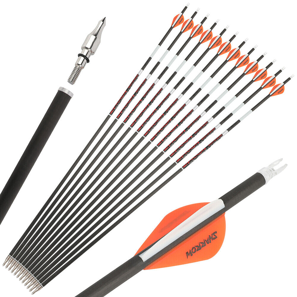 12pcs 31" Pure Carbon Arrows Archery SP300-600 Compoundbow Recurve Bow Fields Hunting