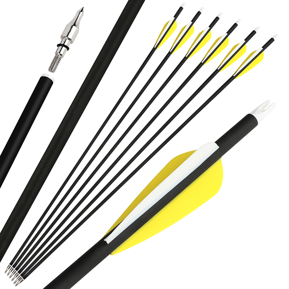 12pcs Carbon Arrows with 3-inch Feather Fletching