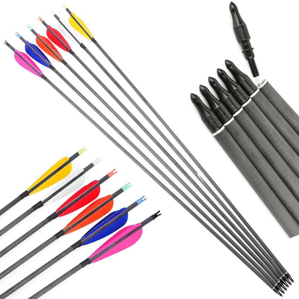 12pcs 30" Carbon Arrows Spine 600 with 4" Turkey Feathers