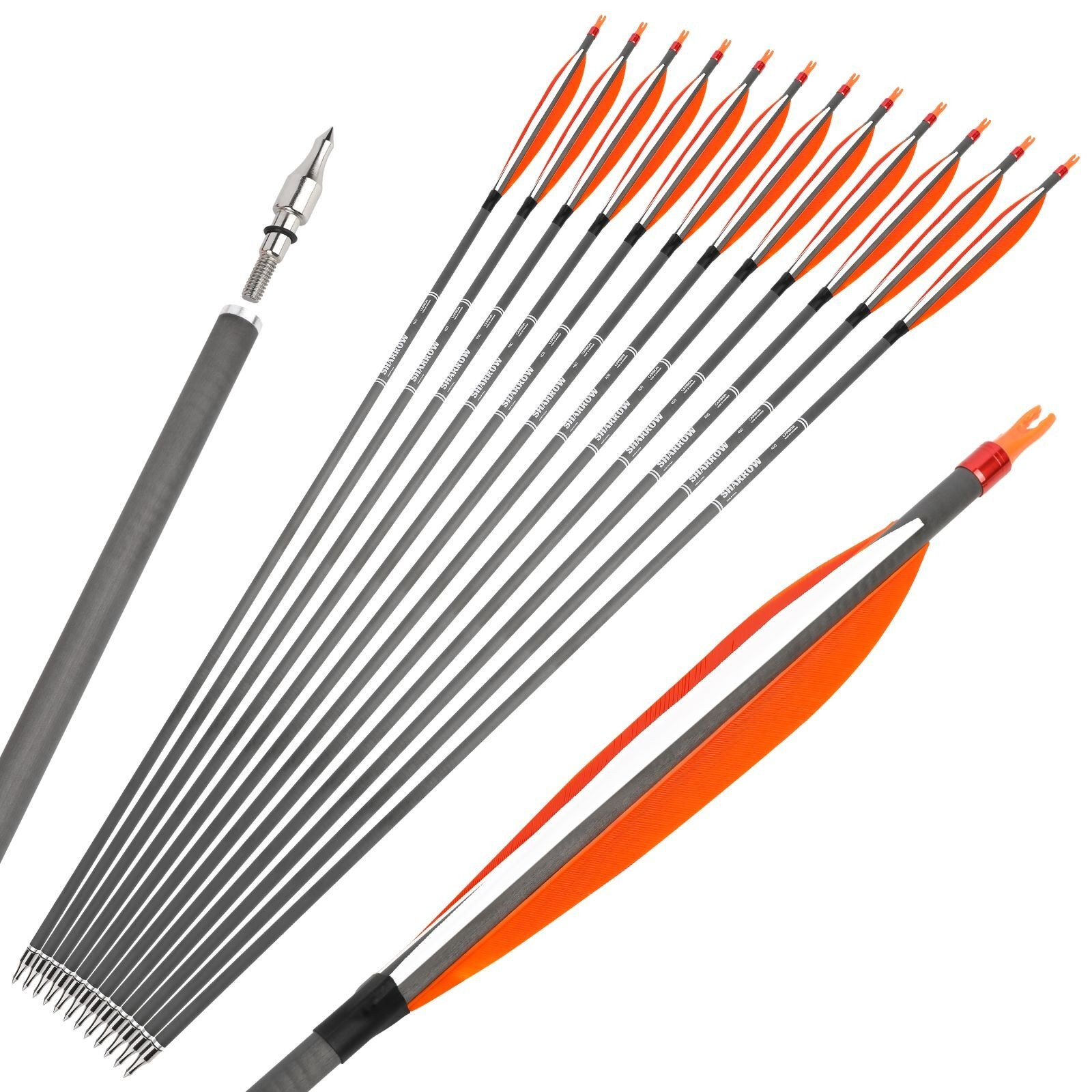 6" Shuttle Feathers Mixed Carbon Arrows HX Series – 6/12pcs