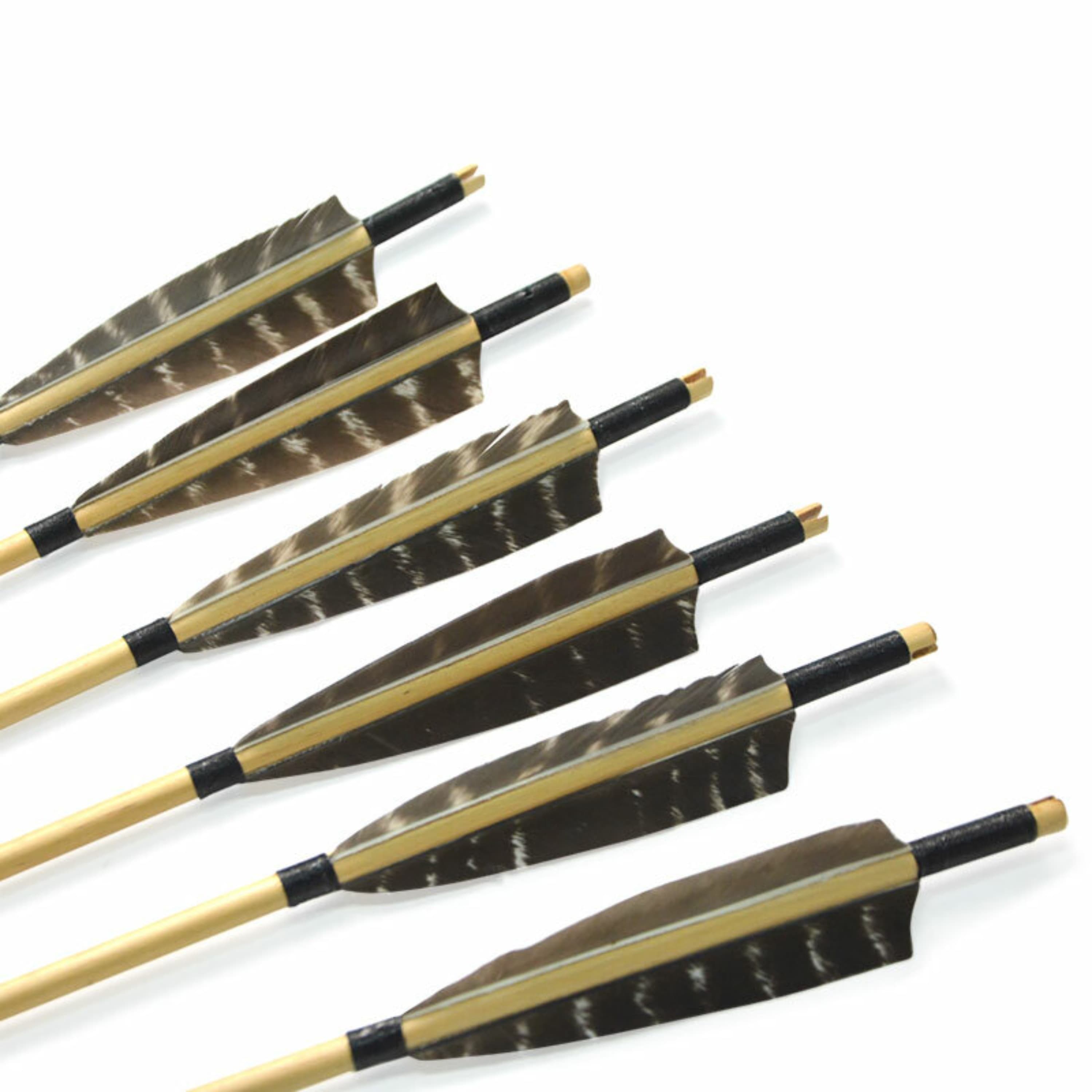 Handmade Wooden Arrows 5'' Natural Feather Arrow Nocks 12pcs